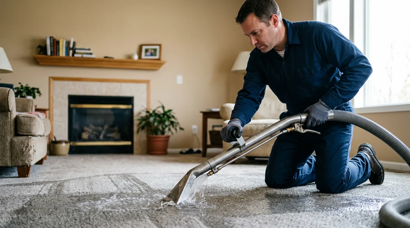 Water damage restoration technician working near West Salem, IL